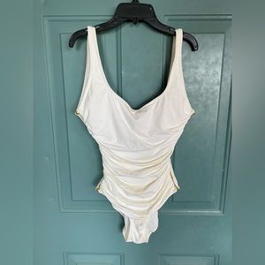 Carmen Marc Volvo White rouched one piece bathing suit